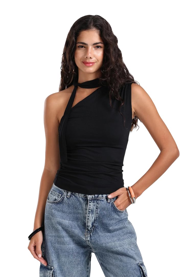CARINA Womens One Shoulder Ruched Top Modern