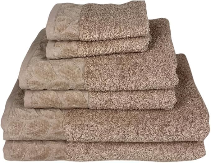 Burak Tekstil Egyptian Cotton Towel Set, 6-Piece, 2 Bath Towels, 2 Hand Towels, 2 Face Towels, Ultra Soft, Highly Absorbent (Beige)