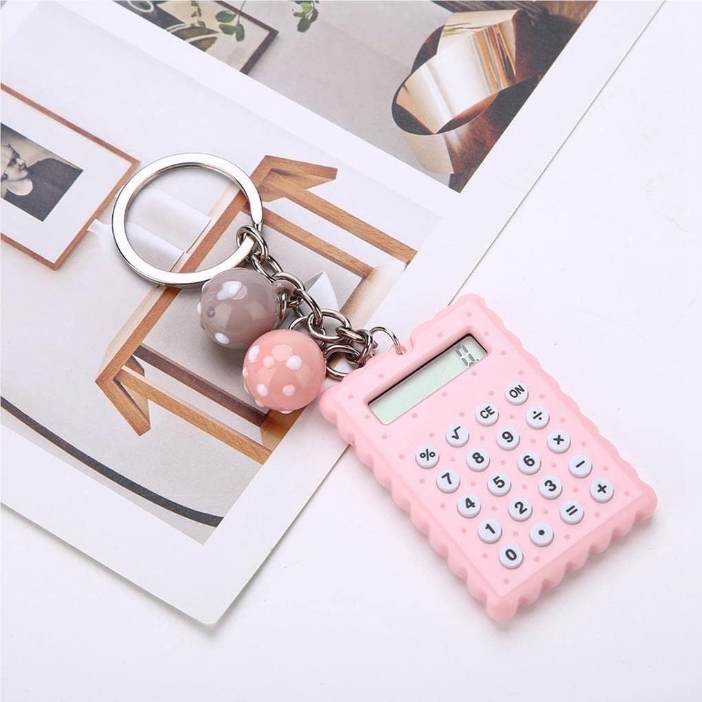 Generic Mini Calculator with Keychain Clip, Cute Cookie Design, Pink