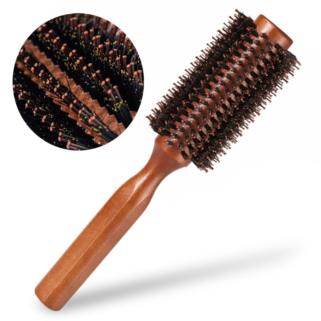 Hair Brush - Wooden Hair Brush, With Protective Bristle Tips, For Detangle Wet Hair & Hair Styling, Roller Brush, For Blow, Drying & Curling, Straightening, For Men & Women (5 CM)