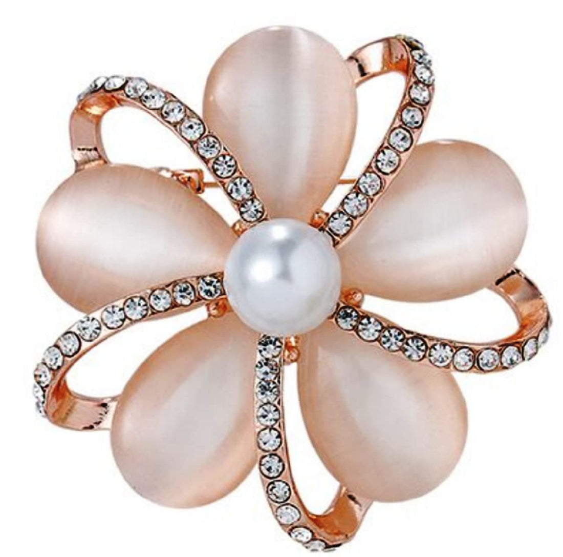 Unisex Pink Brooch Elegant Faux Pearl Brooch Gold Plated Flower Design Corsage Collar Dress Collar for Women Clothing Jewelry Accessories for Women Men