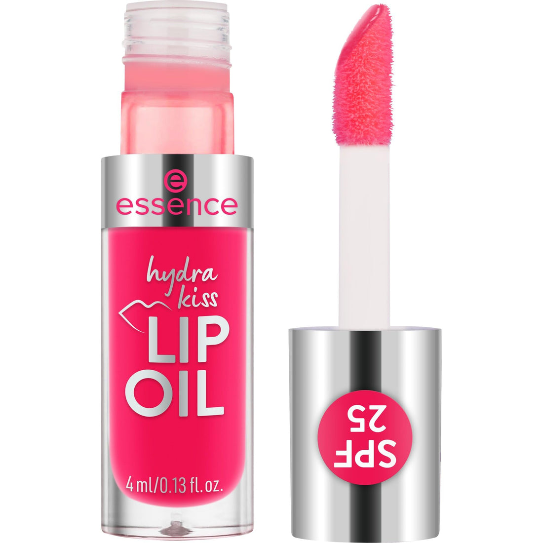 essence Pink Squeeze Please! hydra kiss lip oil, lip gloss, no. 104, pink, moisturising, vegan, UVA and UVB filter + SPF 25, no preservatives, no parabens, 1 pack (4 ml)