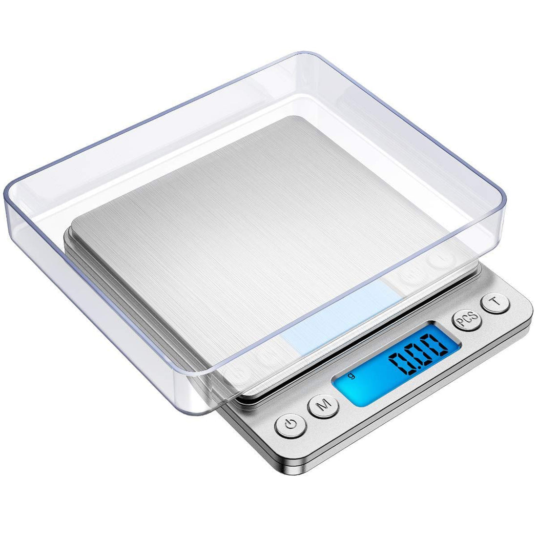 Digital Kitchen Scale, 500g/ 0.01g Mini Pocket Jewelry Scale, Cooking Food Scale with Back-Lit LCD Display, 2 Trays, 6 Units, Auto Off, Tare, PCS Function, Stainless Steel, Batteries Included