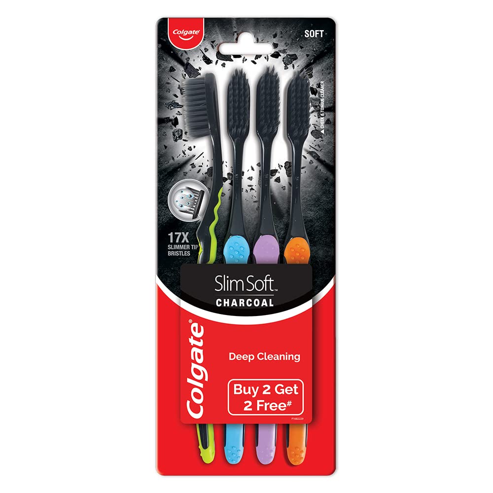 Colgate Slim Soft Charcoal Toothbrush 17x Slimmer Soft Tip Bristles (Buy 2 Get 2)