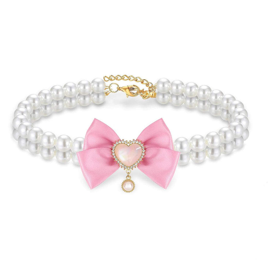 Pearl Collar Gold Necklace for Dog and Cat Stainless Steel Adjustable Cute Pet Pendant Collar (pink, S)