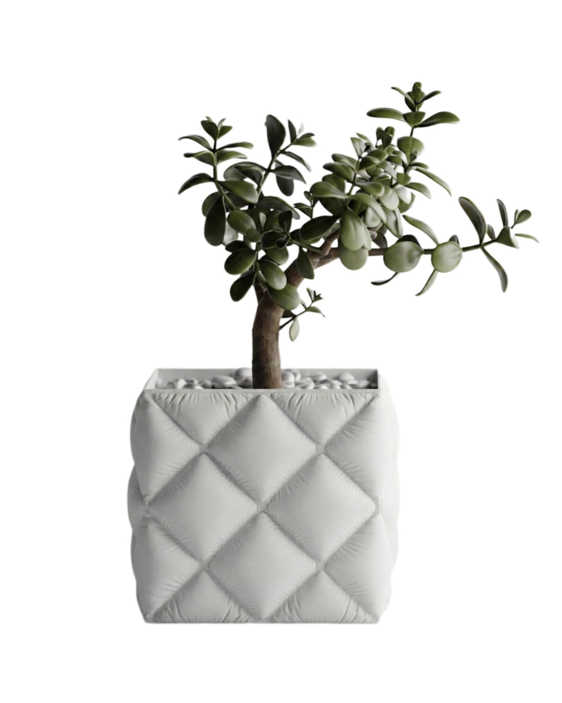Puffer Style Plant Pot – Quilted Aesthetic Planter for Succulents & Indoor Plants – Unique 3D Textured Home Decor & Desk Organizer (White)