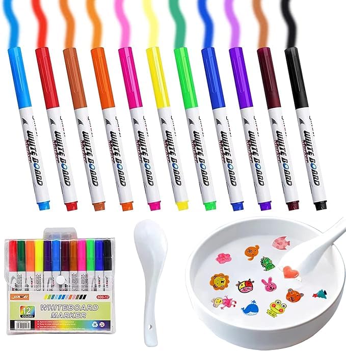 12 Pcs Magical Water Painting, Magical Floating Ink Pen, A Watercolor Pen That Can Float in The Water, Magic Doodle Drawing Floating Marker Pens Toys Gifts for 3-12 Year Old Boys Girls Toddlers