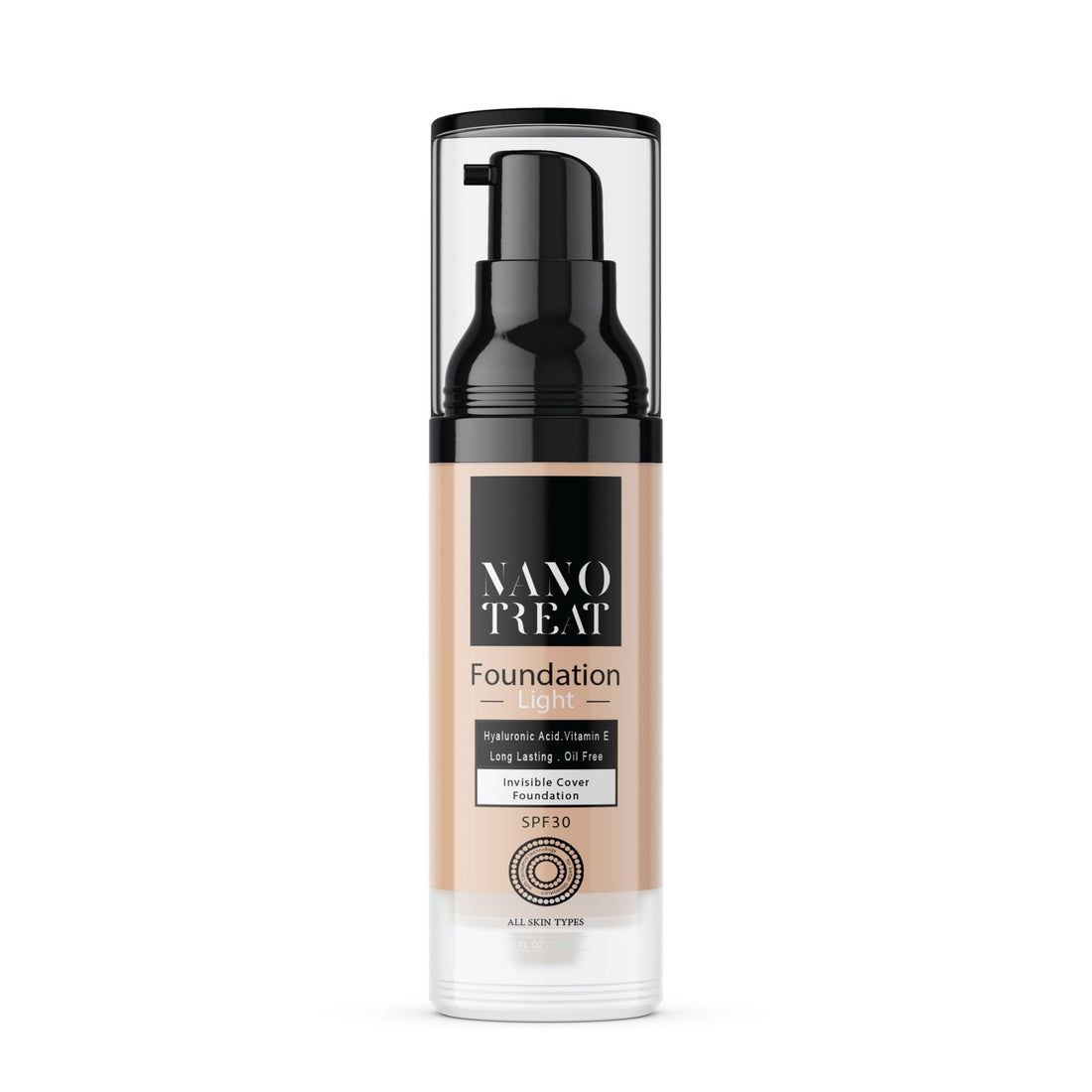 Foundation SPF 30 with Brightening Vitamin C & E, Niacinamide & Hyaluronic Acid - Waterproof - Long Lasting - Light Color -30ml