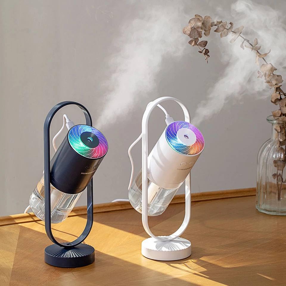 Portable Air Humidifier, 2 in 1 Rechargeable Air Purifier with Adjustable Angle and 260ml Water Tank with USB Charging, 7 Colors LED Light for Bedroom, Home, Office (Blue)