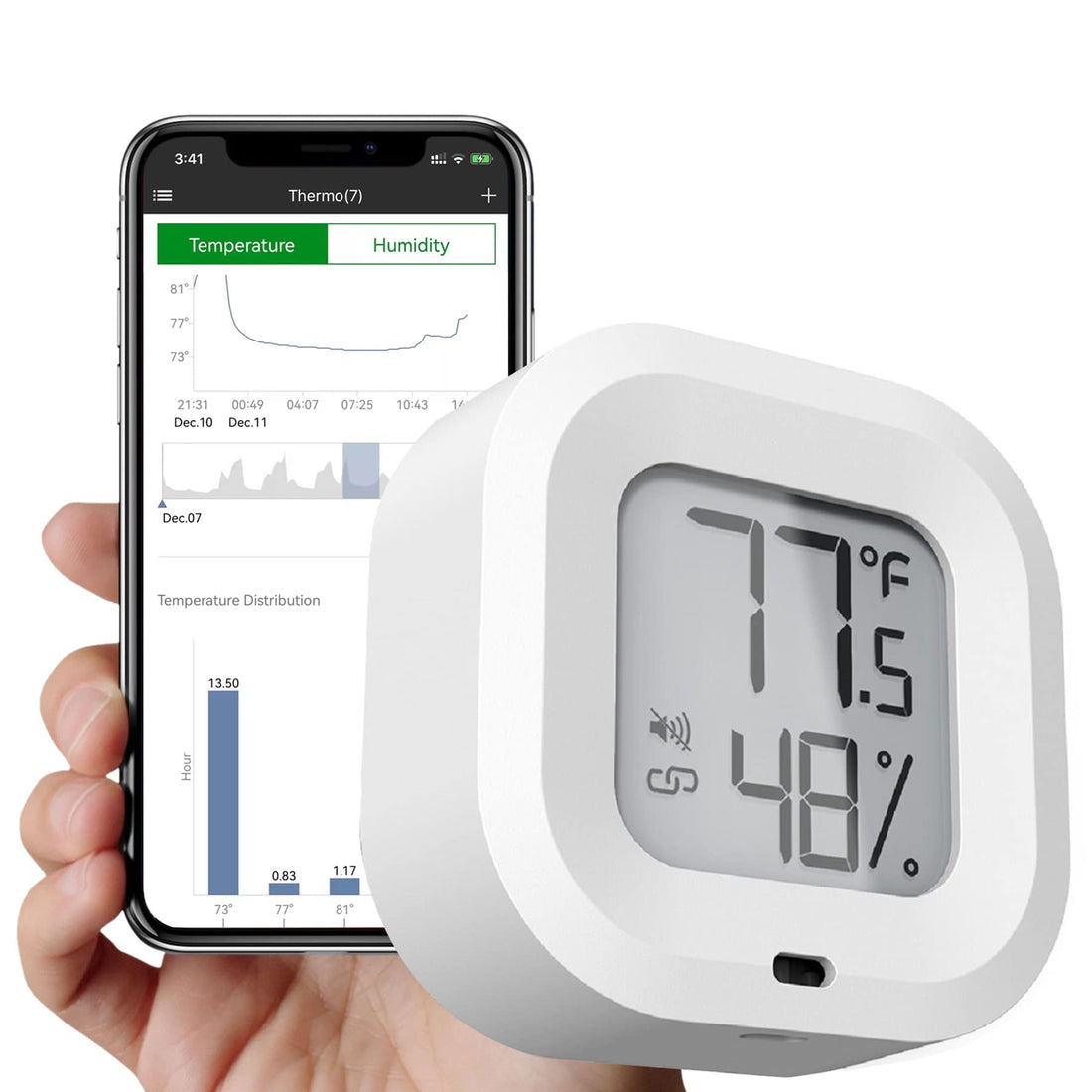 Mini Thermometer Hygrometer Sensor Bluetooth Humidity Sensor Indoor Thermometer Outdoor Thermometer with LCD Display, Notification Alert Bluetooth Thermometer with Free App, Data Storage Export