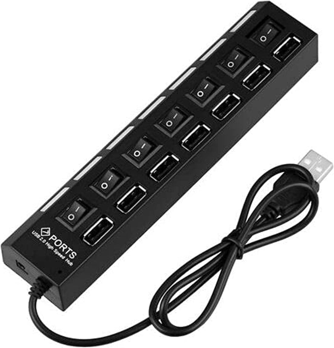 HUB USB 2.0 High Speed 7 Ports with Independent Power Switches Black for PC and Mobile Devices