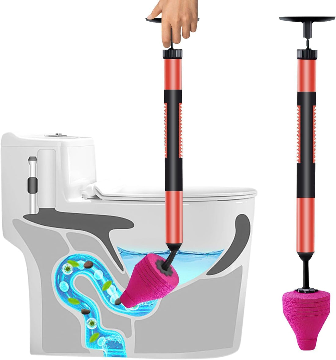 ALMEKAQUZ High Pressure Toilet Unblock, Toilet Pipe Plunger, High Pressure Toilet Unblock a Shot, Stainless Steel Toilet Unclogger Toilet Snake, Applicable to Clogged Pipe (1PCS)