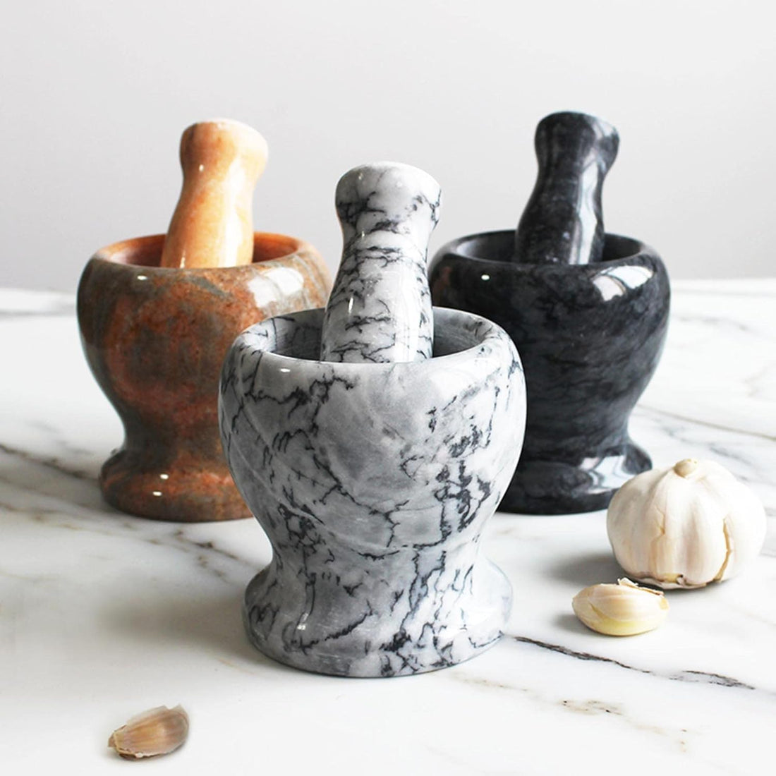 FASHION.HOME Heavy Natural Marble Mortar – Traditional Grinding Tool with Modern Touch, Spice & Garlic Grinder, Elegant Design and Stable Base, Best for Your Kitchen