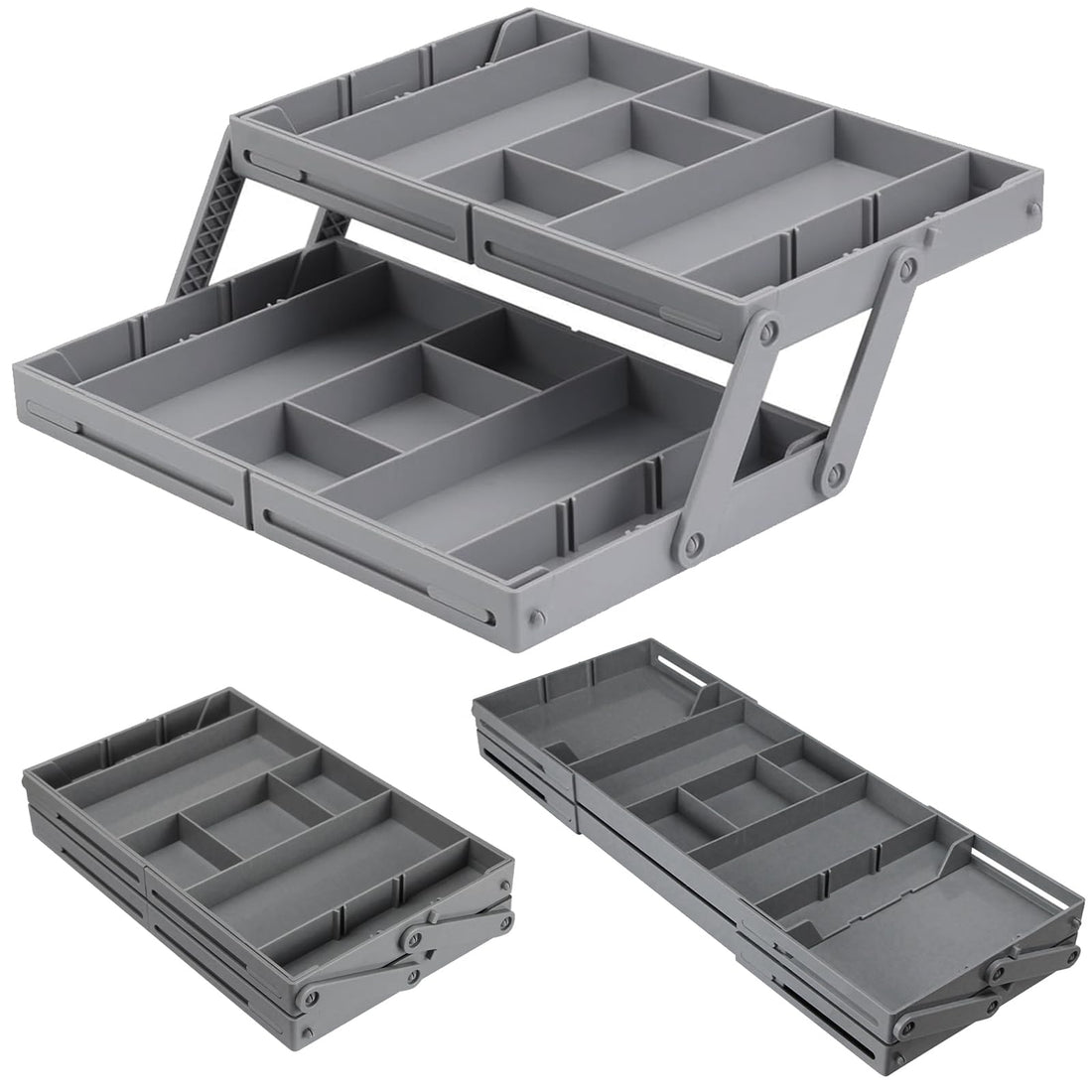 2/3 Tier Smart Collapsible Drawer Organizer,Multi Level Stacking Folding Junk Organizer, Foldable Expandable Pop up Tray, Expanding Multilevel Triple Desk Space Organizer (1 Row 2 Tier)