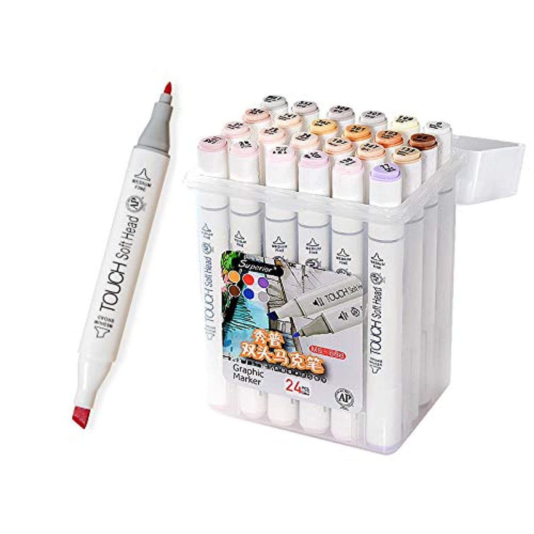 Superior Children's Dual Heads Art Markers with PP Storage Box (Set of 24 Pieces)