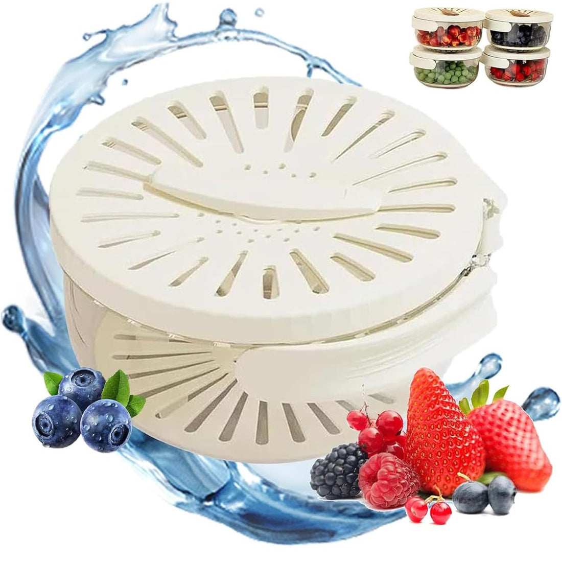 Downtown 2-in-1 Fruit Washing Bowl with Strainer Lid, White Multi-Functional Storage Container for Kitchen, Durable Plastic Colander and Rinsing Bowl for Cleaning Grapes and Berries