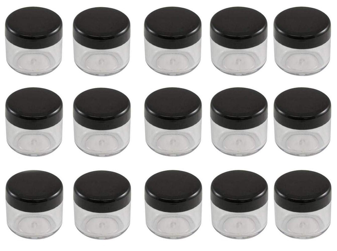 50Pcs 20Gram/ML 0.7Oz Empty Refillable Clear Plastic Travel Cosmetic Cream Lotion Bottle Jars Containers with Black Screw Lid for Makeup Face Cream Nails Powder Facial Mask Ointment