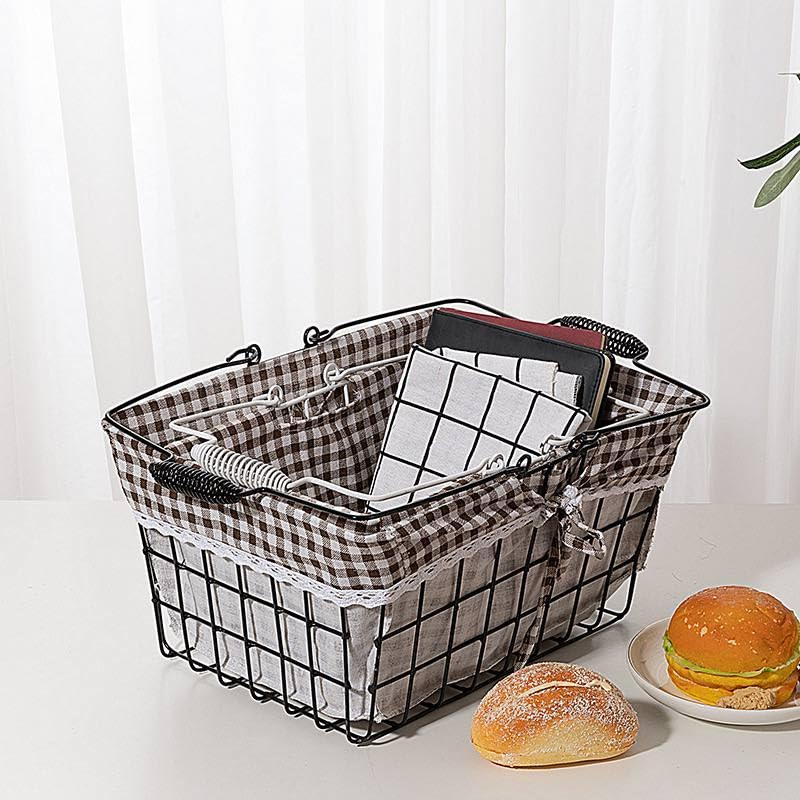 Elegant Metal Serving Basket with Removable Linen Lid for Home Use Baked Goods Fruits and Flower Display Rectangular Oval 20x30cm Round Square 28cm Multifunctional
