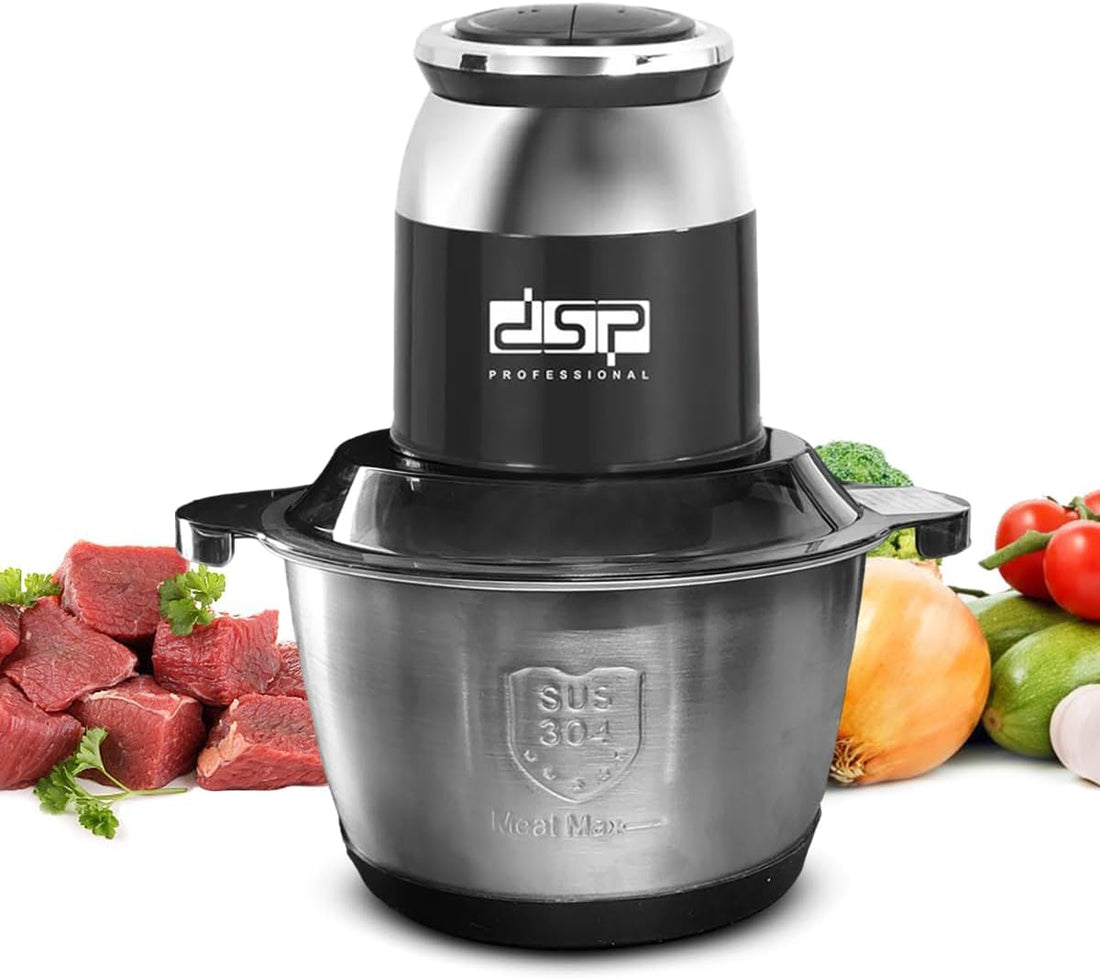 DSP Meat Grinder Meat Chopper Meat Cutter Meat Tenderizer Meat Slicer with 2L Capacity, 250W, 28000 RPM, Pure Copper Motor, Stainless Steel Blades & Body, Two-Speed Control, KM4103