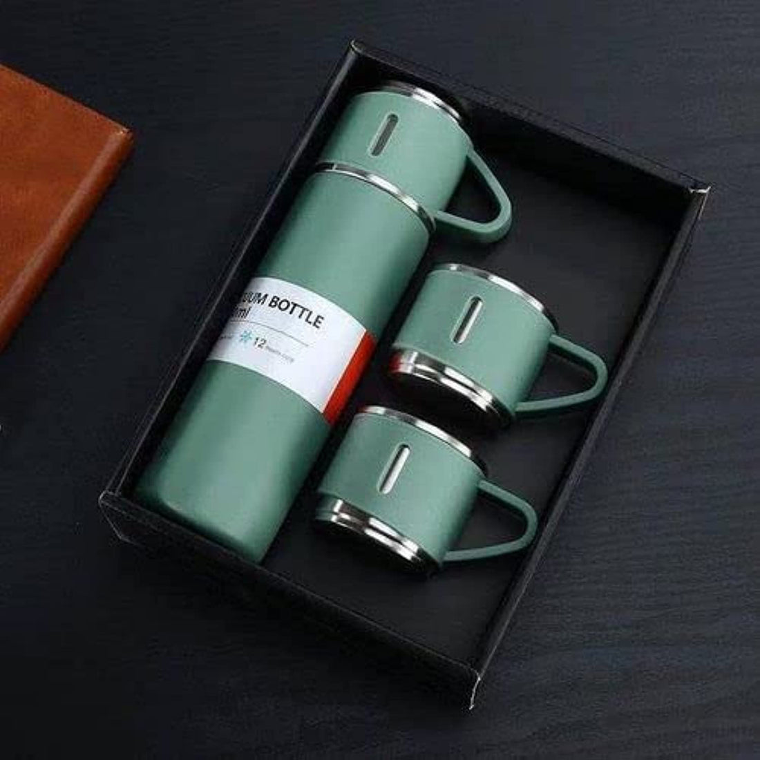 500Ml Gift Box Set Flask with 3 Cup Double-Layer Stainless Steel 304 Vacuum Thermos Coffee Tumbler Travel Mug Water Tea (mint green)