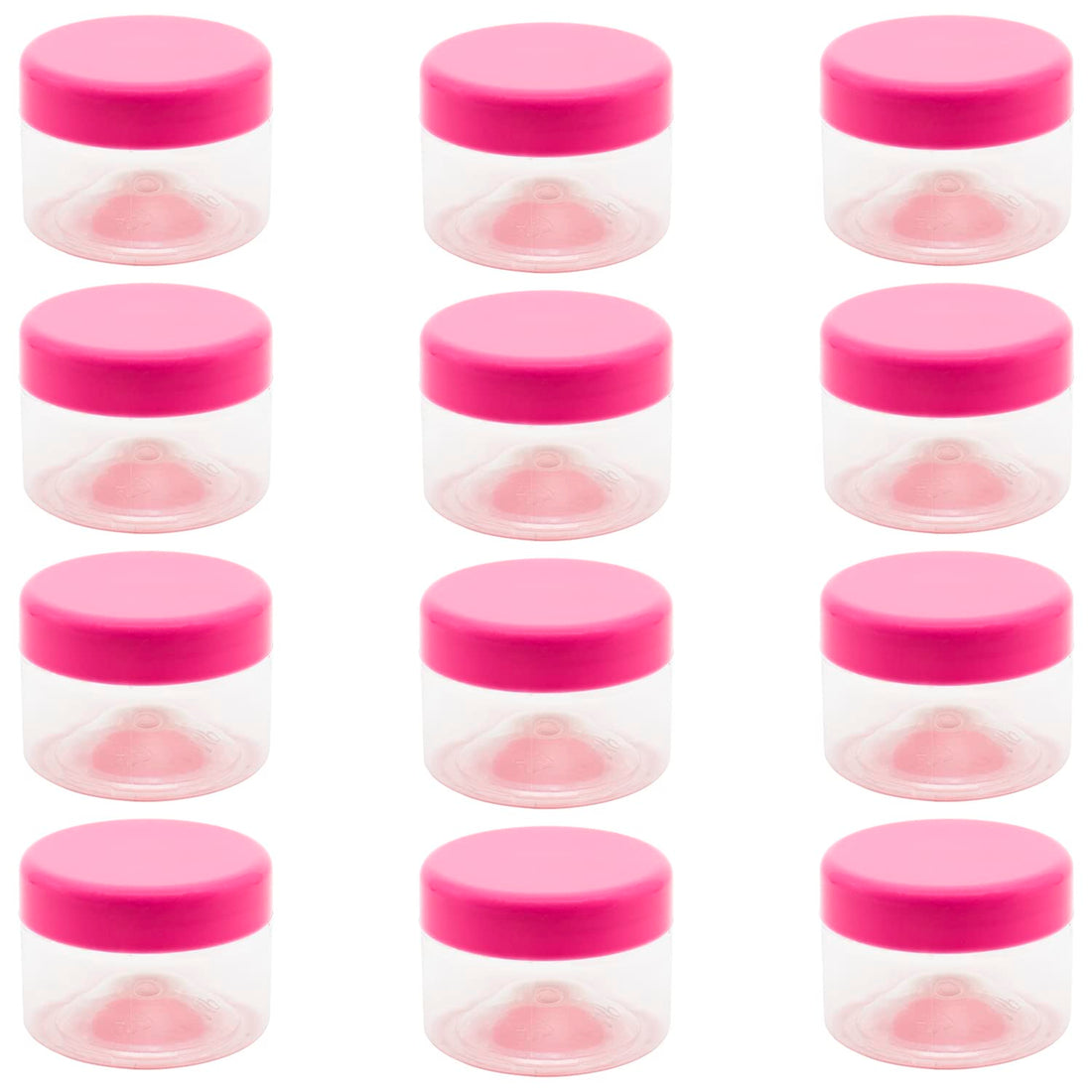 Art 12 Pieces Clear White 100ml Plastic Jars - 6.3 Cents Diameter - Pink Color and Plastic Medicine Lid Healthy Empty Refill Storage Jar for Round Tins