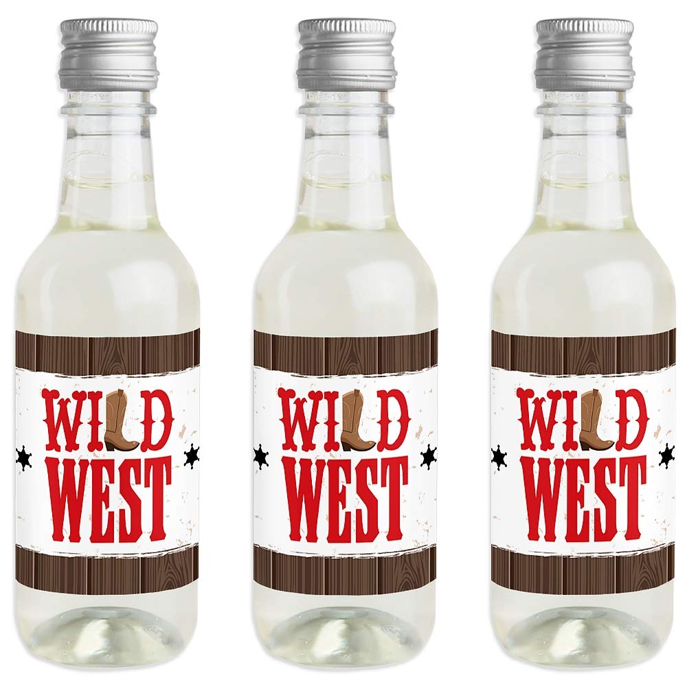 Big Dot of Happiness Western Hoedown - Mini Wine and Champagne Bottle Label Stickers - Wild West Cowboy Party Favor Gift for Women and Men - Set of 16