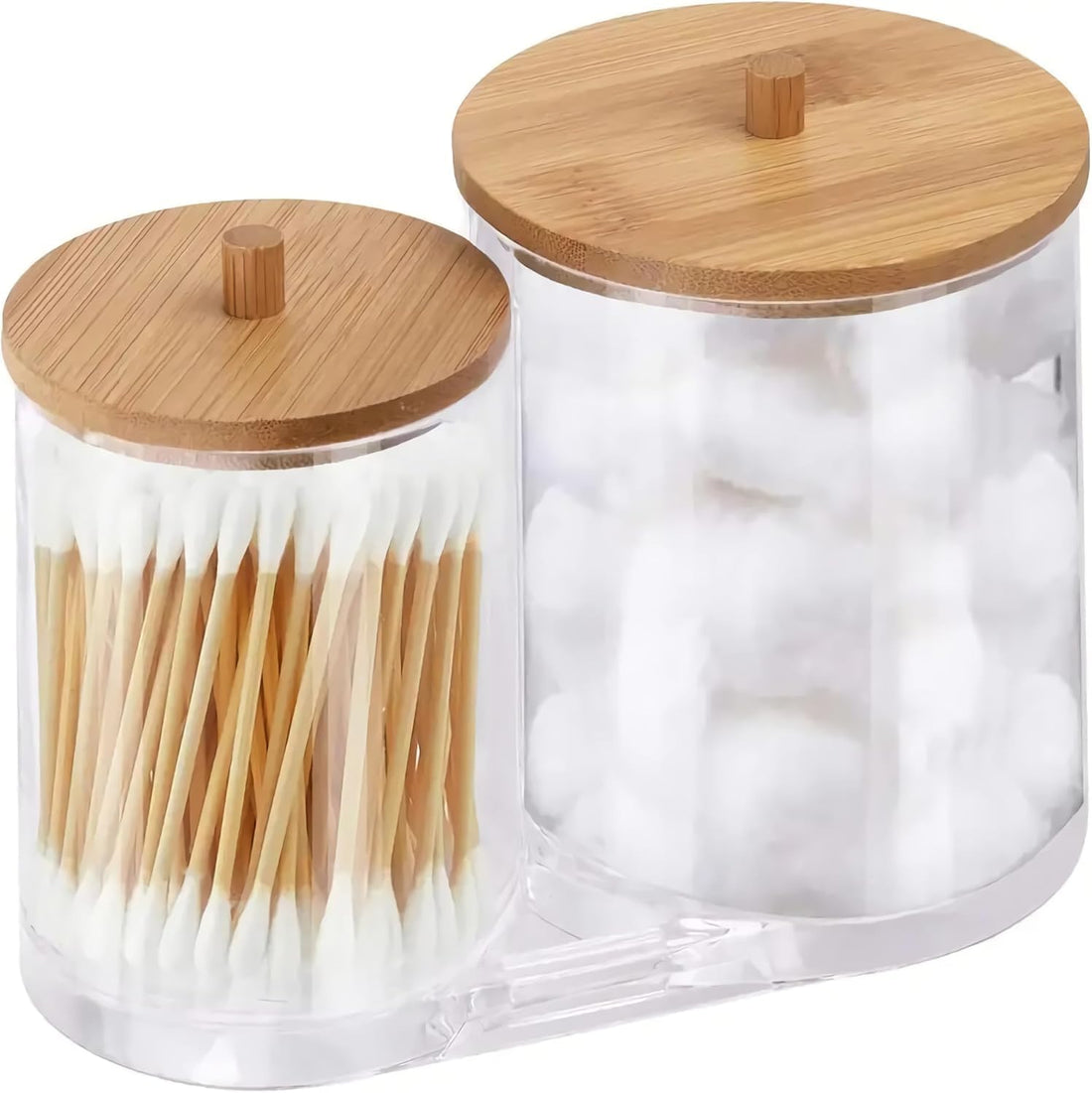 Circle M Clear Acrylic Multifunctional Storage Box with Bamboo Lid: Cotton Swab Earpick Holder – Clear