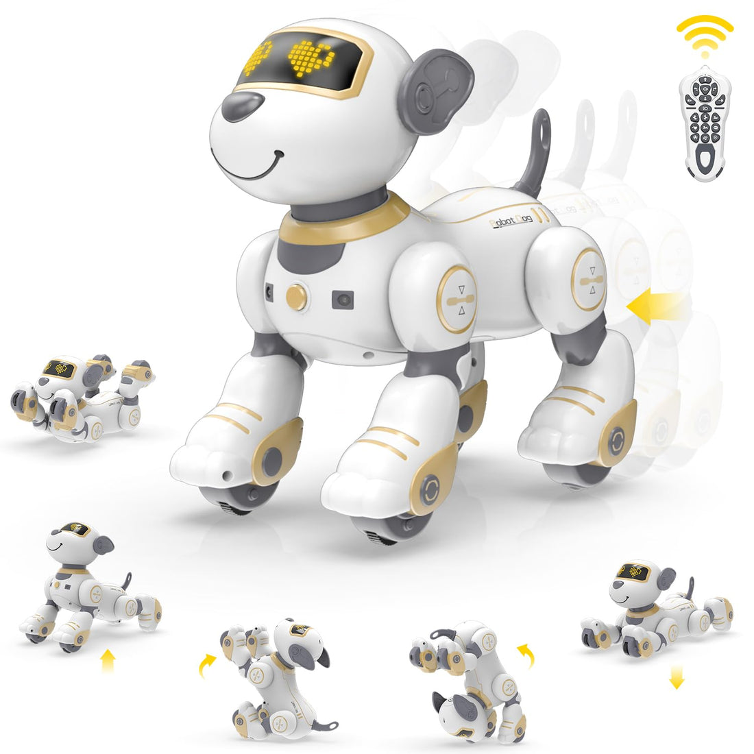 STEMTRON Programmable Robot Dog, Interactive Robotic Pet, RC Robot with Touch Sensing, LED Eyes, Dance & Music