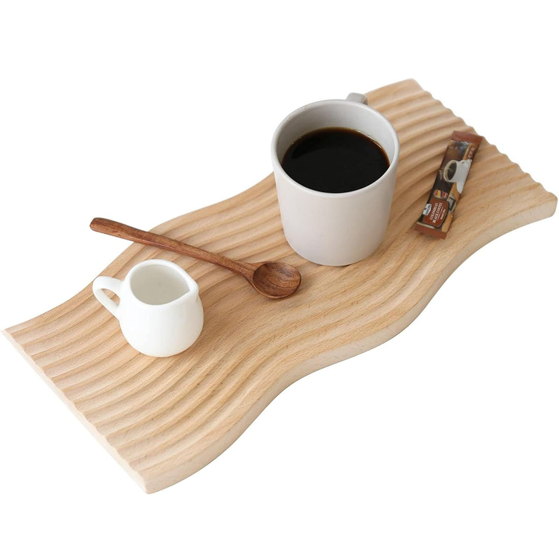 Tazweeq Decorative Tray, Natural Wood Tray, Coffee Table Wooden Tray, Living Roomand Kitchen Practical Tray, Ripple Style Dessert Decorative Tray, Wavy Shape