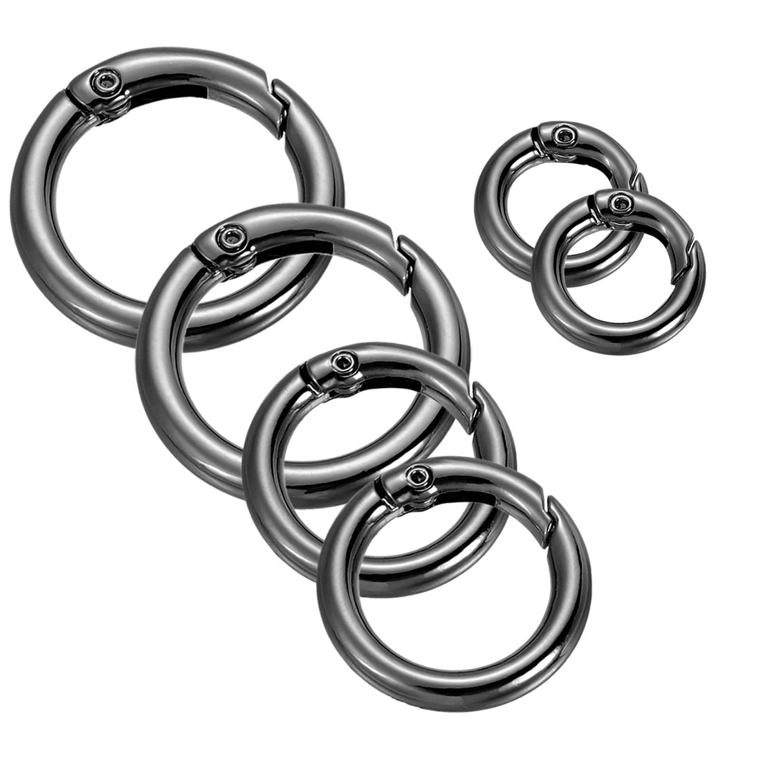 PATIKIL 3 Size Spring Gate O Rings, 6 Pack Round Snap Clip Zinc Alloy for Keyrings Buckle, Dark Grey, Dark Grey, Medium