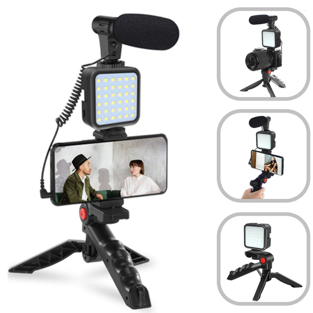 Smartphone Camera Video Kit, Video Microphone Vlogging Kit, Phone Holder with Tripod Compatible with iPhone, Android and Huawei for Vlogging, YouTube, Tik Tok, Filming, Photography, Streaming