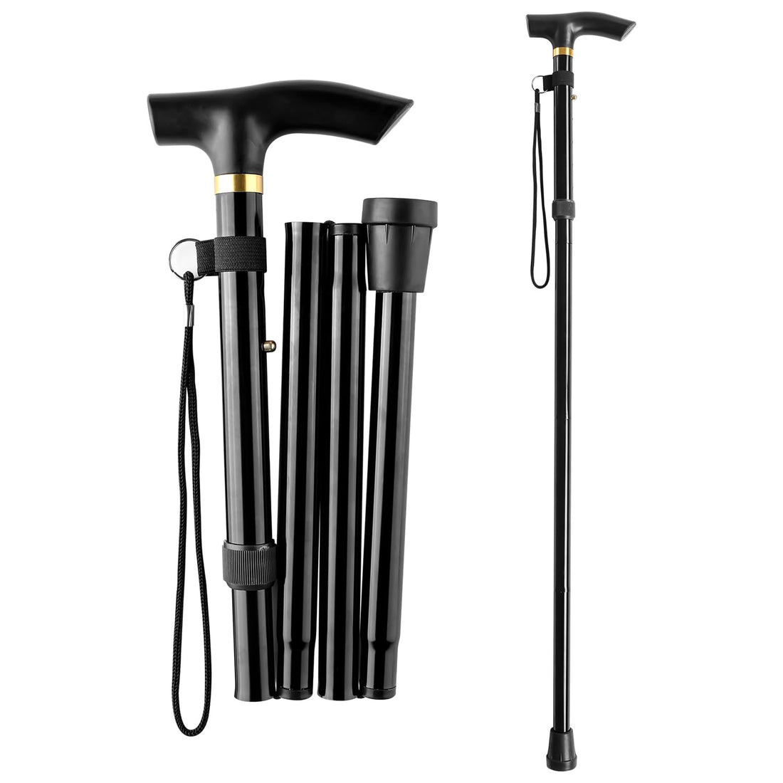 RAJOWAL Walking Stick Folding Extendable Walking Cane Adjustable Mobility Aids Lightweight Flexible and Durable Walking Stick for Men & Women (Black)