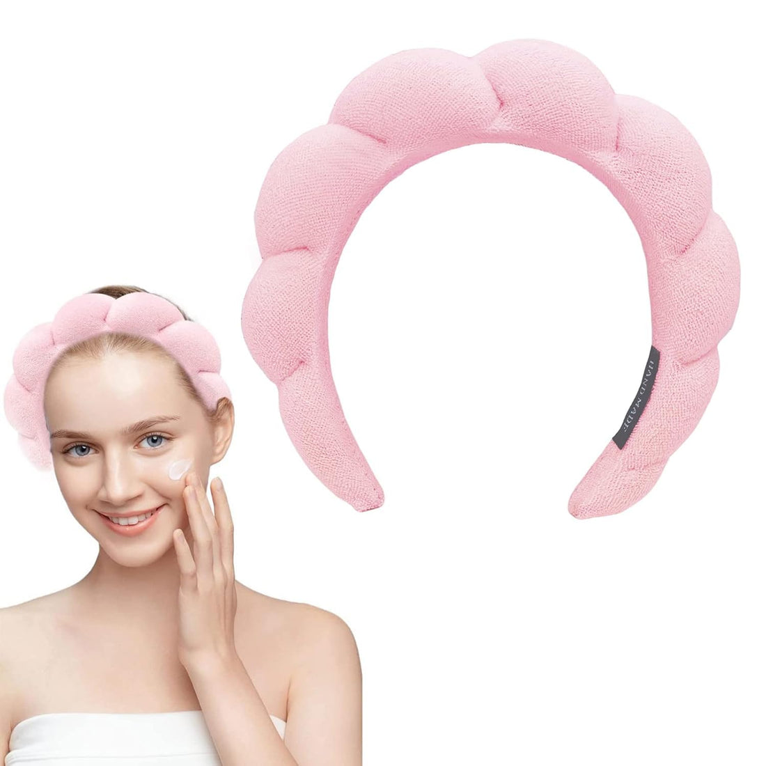 Spa Headband for Washing Face, Sponge Makeup Headband Bubble Skincare Headbands, Terry Cloth Headbands Non-slip Facial Headband for Girls Women,(Pink)