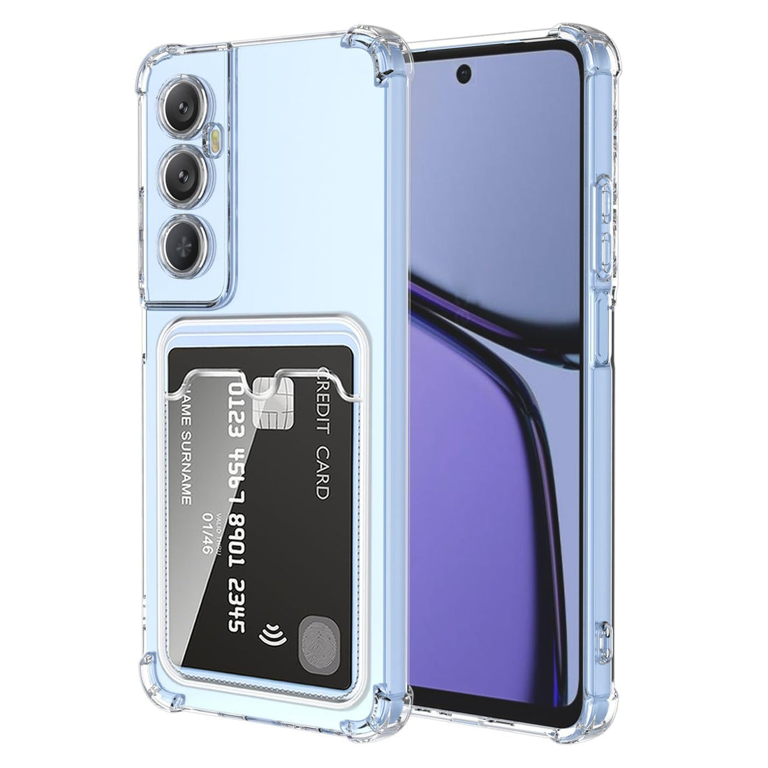 Dl3 Mobilak Realme C65 4G Case Clear Card Holder Back Wallet Crystal Transparent Soft TPU Shockproof Bumper Corner Drop Protection Phone Case Cover With Camera Lens Protection - Transparent