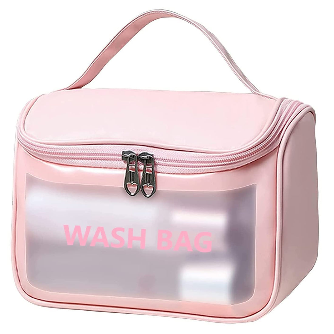 SHAKTISM Multi-Functional Large Makeup Pouch for Women, Waterproof PVC Cosmetic Bags with Hook for Girls, Toiletry Storage Wash Bag, Travel Organizer for Bath Accessories & Grooming Kit (Pink)