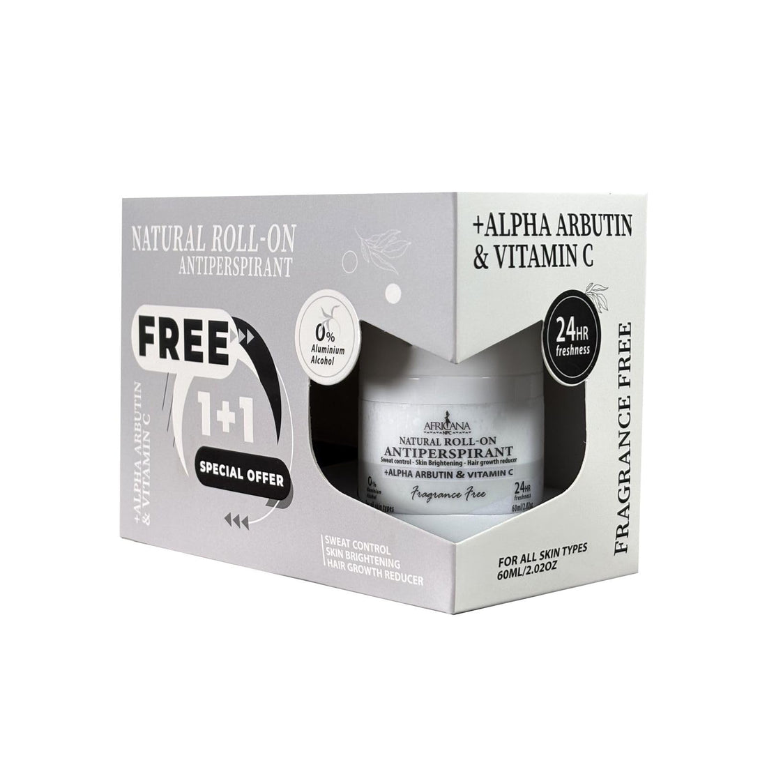 Africana Natural Deodorant Roll-On – Fragrance Free – Buy 1 Get 1 FREE