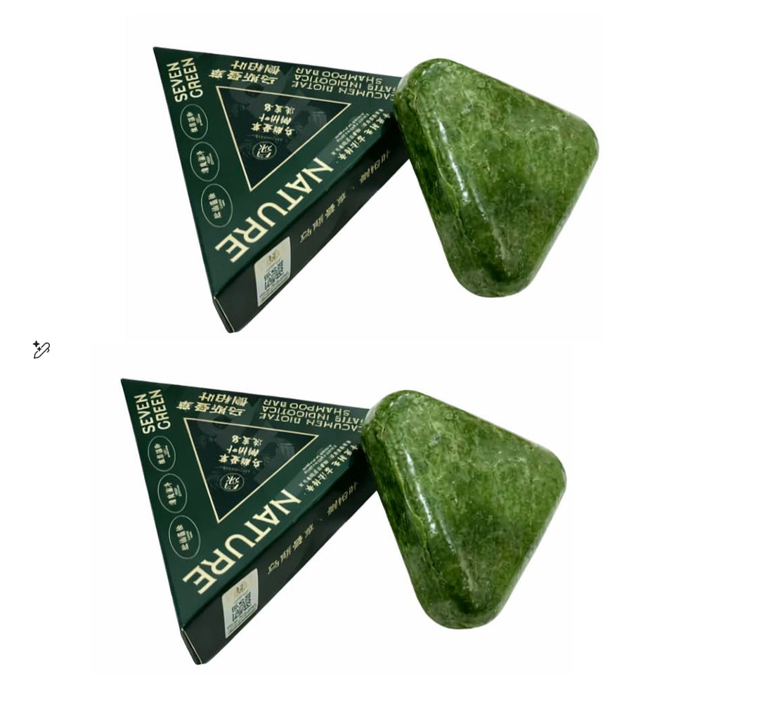 Seven Green Natural Herbal Anti-Hair Loss Shampoo Soap, Green Triangle, Scalp Care and Hair Root Strengthening (2 Pack)