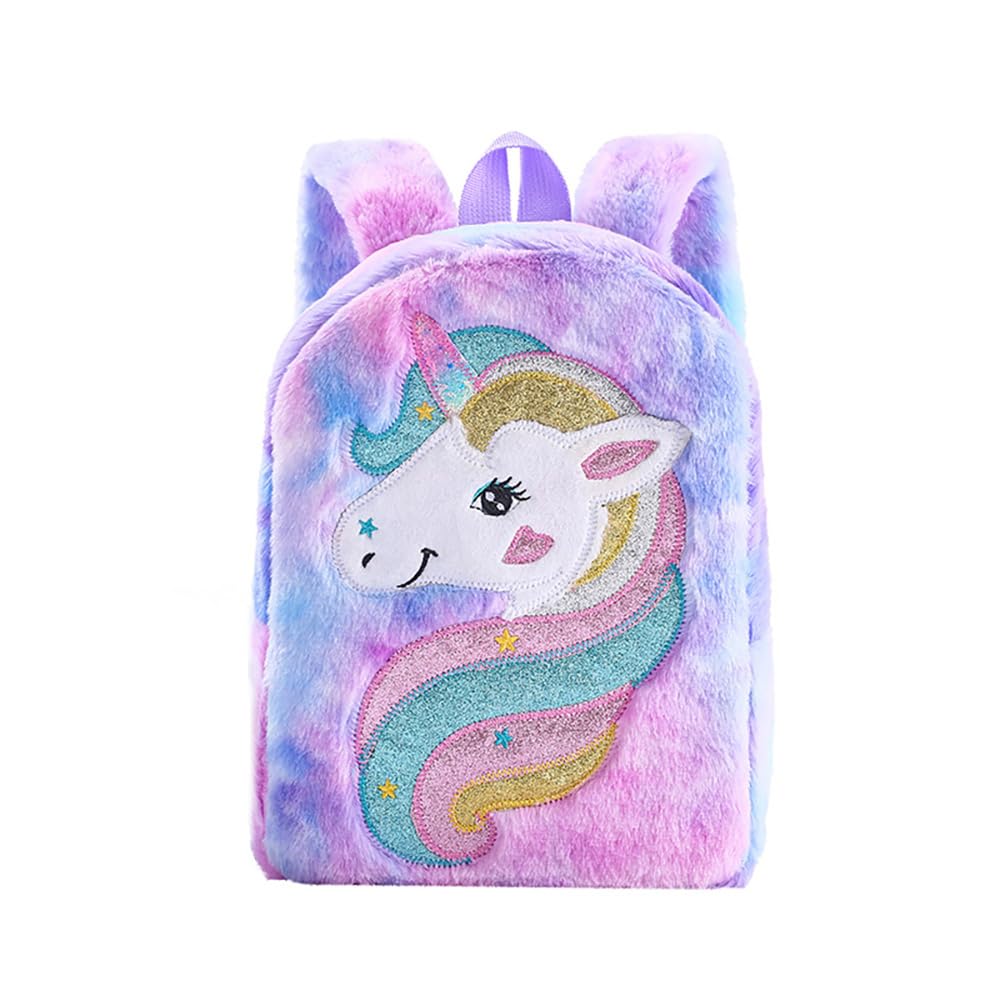 Fluffy Backpack Rainbow Cute Plush Bag with Purse or Fuzzy Notebook & Pom-Pom Pen Soft Toy Stylish School Supplies Girl’s Dream Gift Diary Kids Toddlers (Purple 2)
