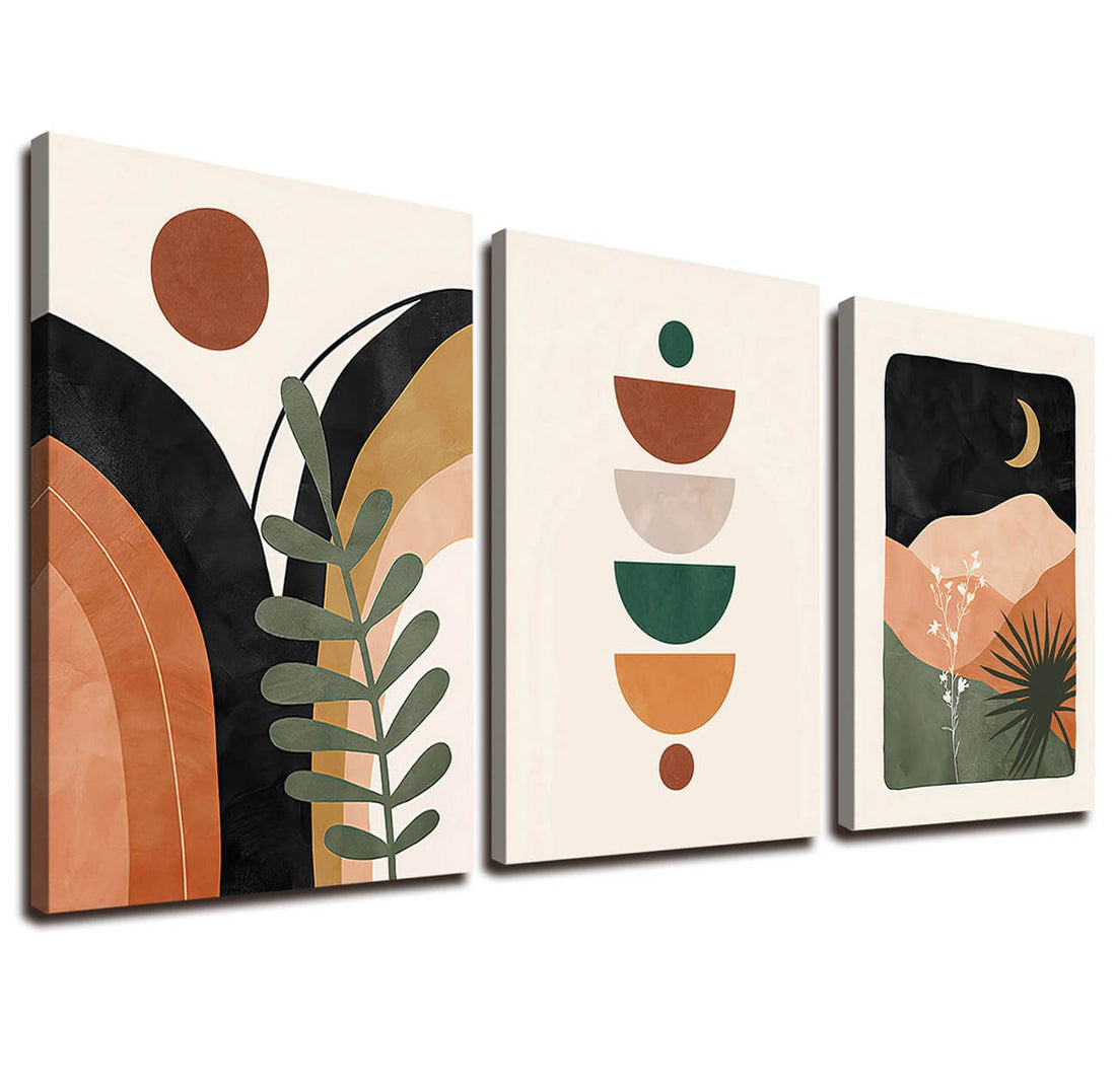 Orange Minimalist Boho Wall Art Geometry Neutral Abstract Art Modern 3 Pieces Stretched and Framed Artwork HD Pictures Canvas Prints Wall Art for Bedroom Office Home Bathroom Wall Decor 12"x16"x3