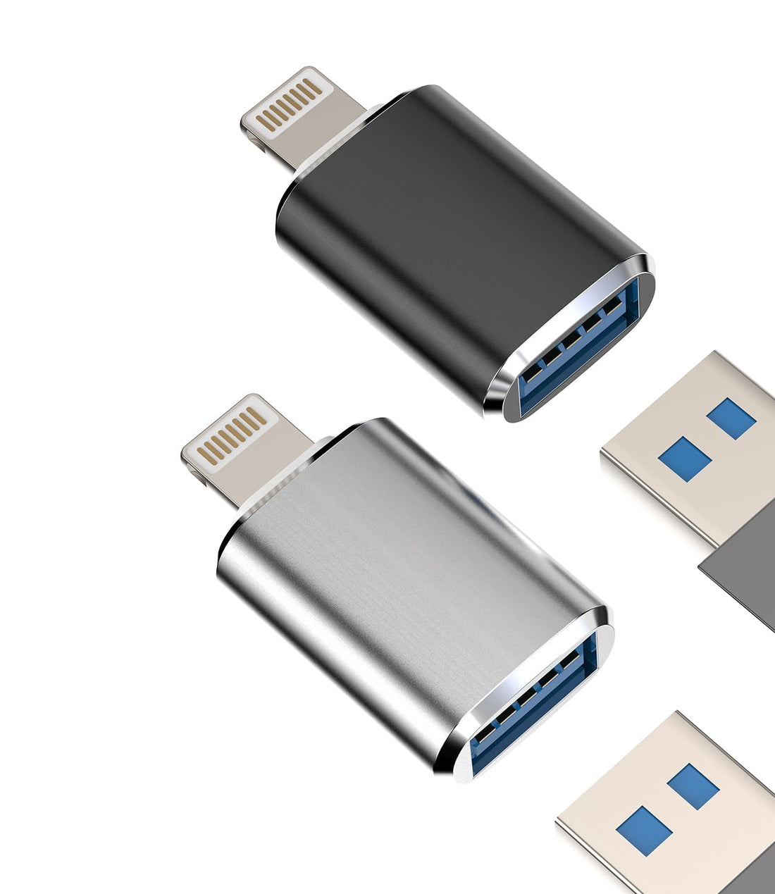 iPhone OTG Adapter Cable (2-Pack) Lightning to USB Stick Keyboards Card Reader Camera Card Reader Mouse Jack Hub Flash Drive Accessories for Apple MFI 14 13 12 11 Pro Max Mini 8 7 Plus X Xs Xr ip-OTG