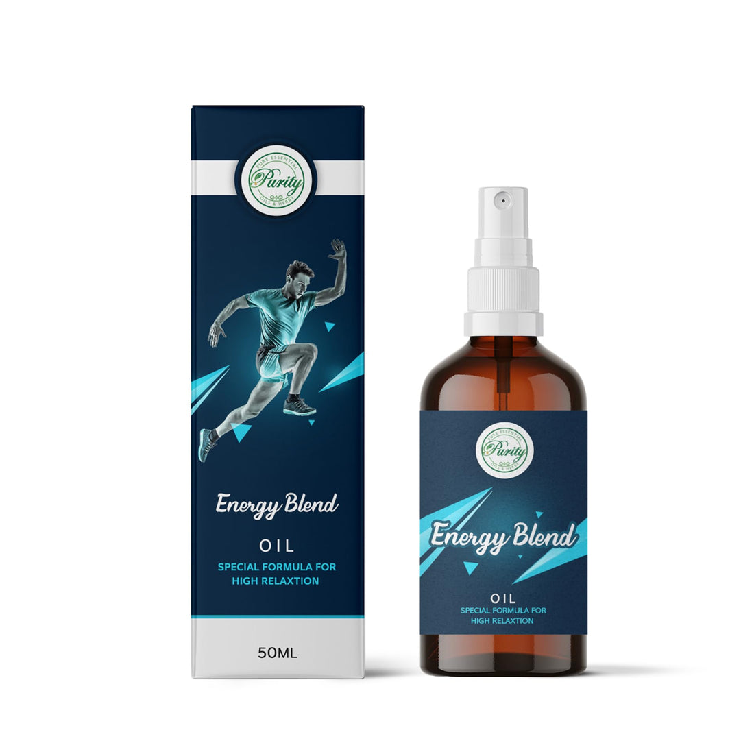 Purity Energy Massage Oil – Revitalizing Blend with Essential Oils of Peppermint & Eucalyptus – 100% Natural for Invigorating Massage & Boosting Energy (50ml)