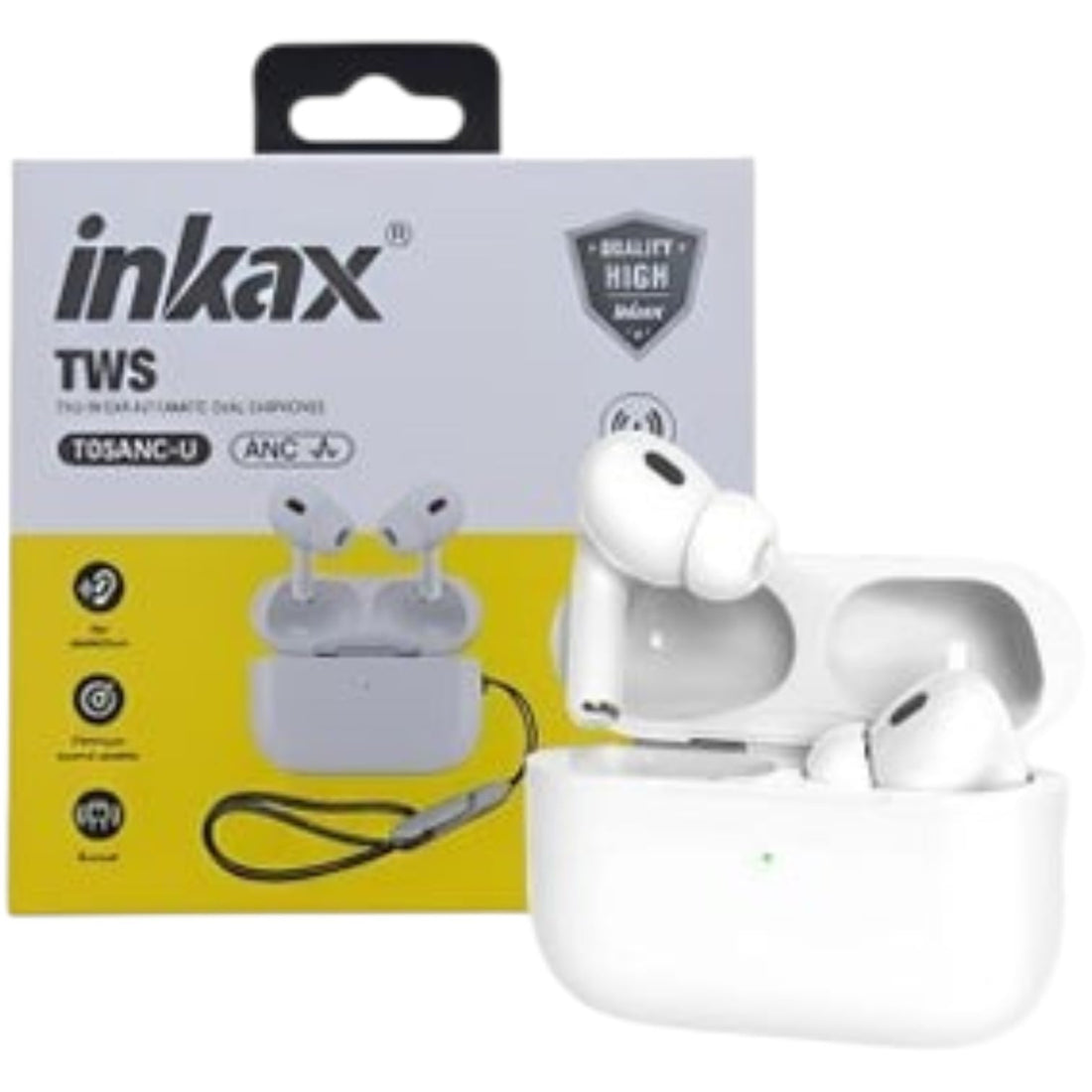 Inkaxx T05 ANC-U Wireless Earbuds Bluetooth 5.3 with Wireless Charging Case Noise Cancelling Pure Stereo Sound High Fidelity (HiFi Sound) with Good Layered Balance Supports Fast Charging In-Ear White