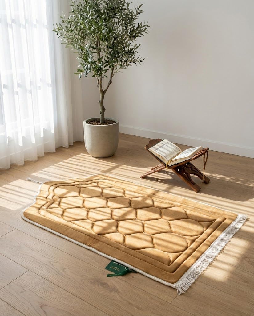 Luxury Praying Mat Padded Comfort Knees Soft Velvet Fabric Ottoman Style Large Size 120x70cm Royal Colors (Gold)