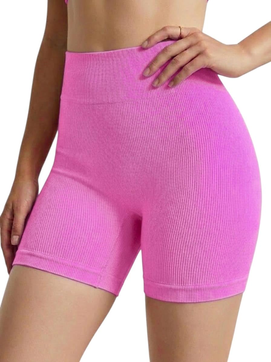 MEZA Women's Power Ribbed Shorts High Waist Body Shaper Shorts High Stretch Fabric One Size 50-90KG