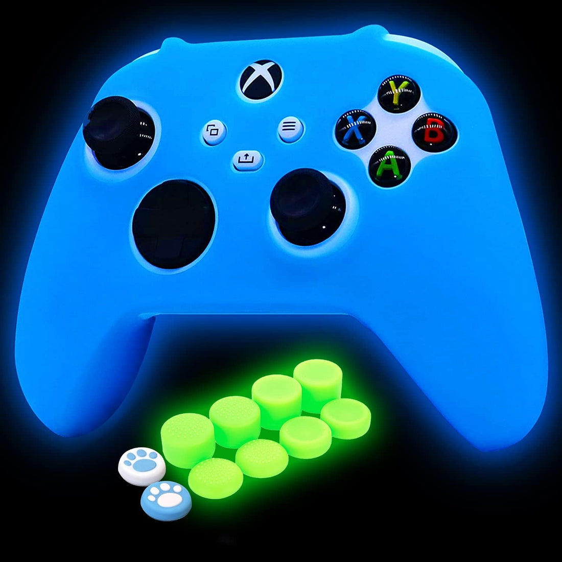 Glow in the dark Silicone Cover Skin for Xbox Series X Controller, Anti-slip Soft Rubber Case Protector for Xbox Series S Controller with 10 Thumb Grip Caps Glow in the dark.