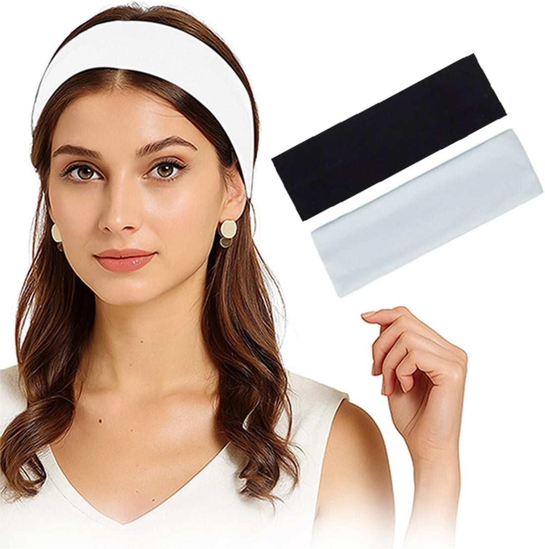 Women Headband 2 Pieces, Black and White, Hair and Makeup, Sports
