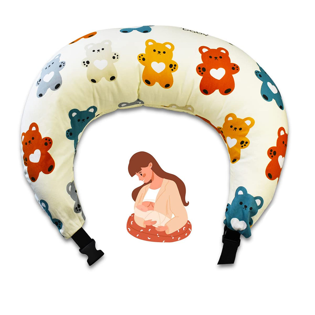 Moro Moro 3 Nursing Pillow And Positioner, Breastfeeding Pillow Maternity Pillow With Adjustable Buckle - Newborn Baby Feeding, Support - 100% Organic Cotton Removable And Washable Cover (Bear)