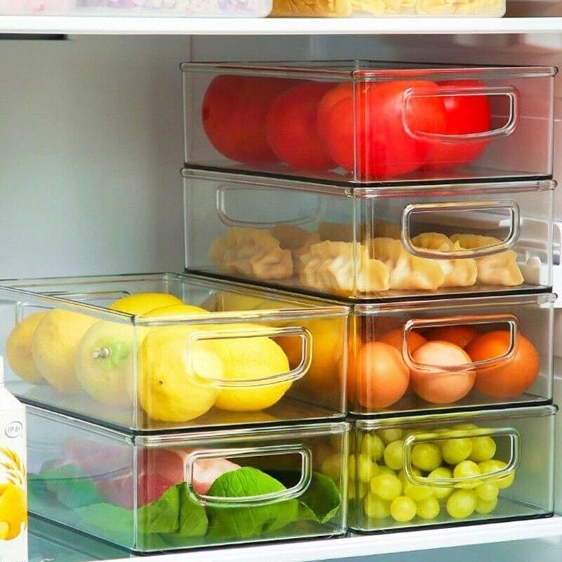 Refrigerator Organizer Bins - Stackable Fridge Organizers with Cutout Handles for Freezer, Kitchen, Countertops, Cabinets - Clear Plastic Pantry Food Storage Rack (1)