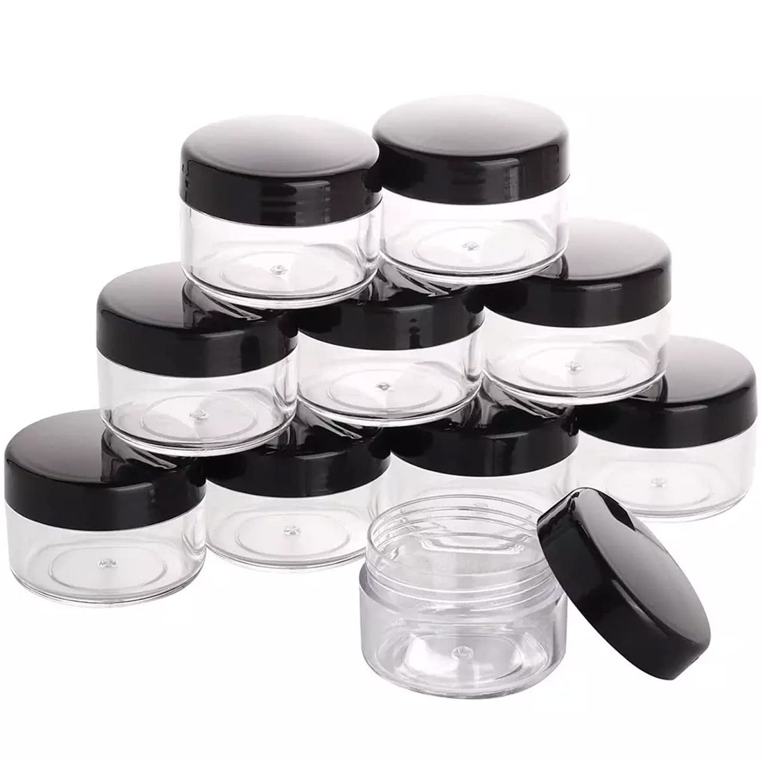 10Pcs 15g/15ml Sample Pots, Travel Pots for Toiletries, Plastic Clear Small Pots with Lids, Travel Pots for Cream,Lotions, Makeup, Eye Shadow, Earring Liquid, Black