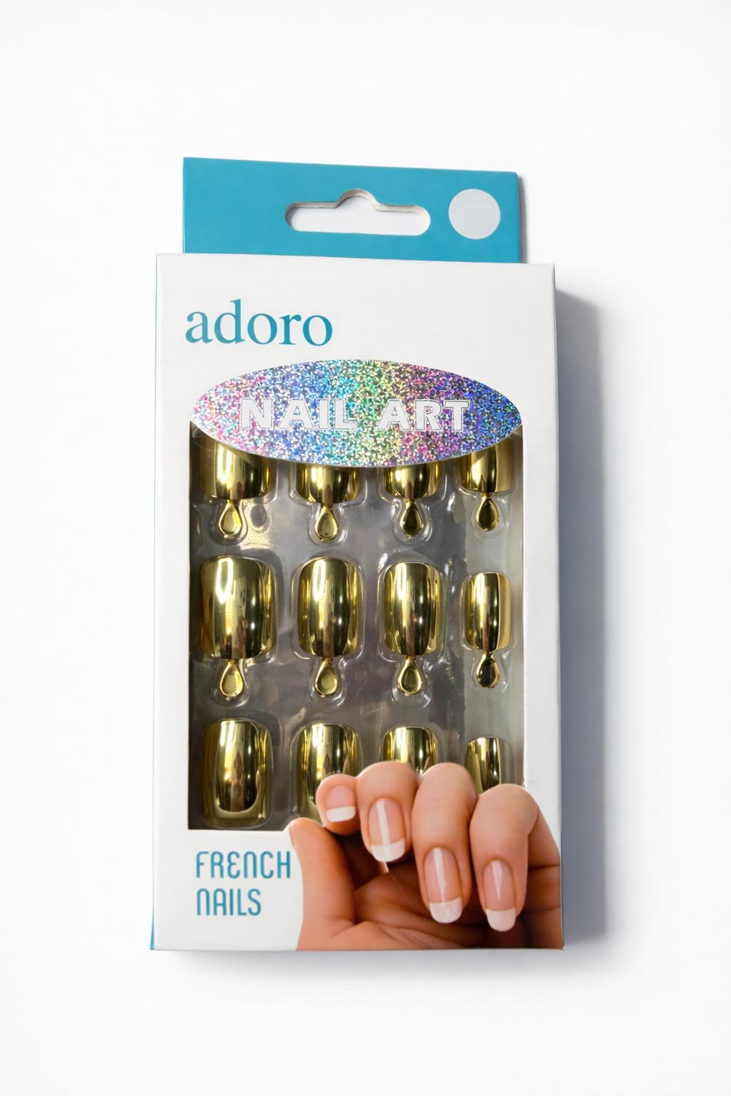 Gold French Press On Nails – Metallic Gold Fake Nails, Chrome Nail Art Set - 12 Pcs Per Pack